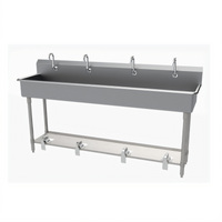 Advance Tabco FS-FM-80FV 4-Station Freestanding Toe-Push Hand Wash Sink, 80 Inch Wide, 14-Gauge 304 Stainless Steel