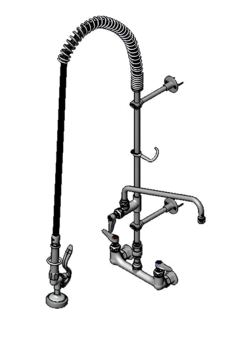 Product image #1 for T&S Brass EasyInstall Wall-Mount Pre-Rinse Unit with Add-On Faucet, 8-Inch Adjustable Centers, 14-Inch Swing Nozzle