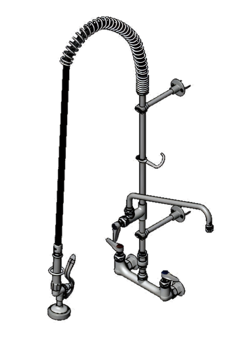 Product image #1 for T&S Brass EasyInstall Wall-Mount Pre-Rinse Unit with Add-On Faucet, 8-Inch Adjustable Centers, 14-Inch Swing Nozzle