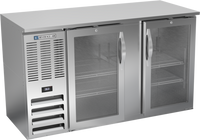 Beverage-Air 58-Inch Two-Section Shallow-Depth Food-Rated Back Bar Refrigerator with Glass Doors
