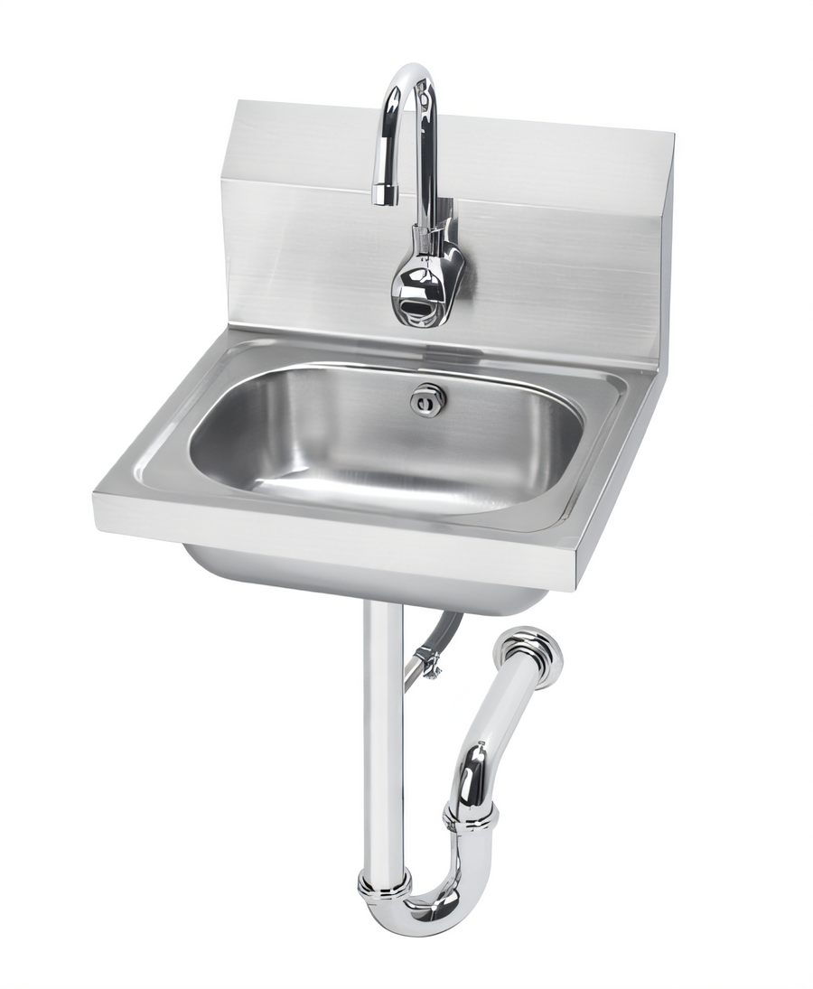 Product image #1 for Stainless Steel Wall-Mount Hand Sink with Splash-Mount Electronic Gooseneck Faucet