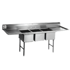 Thumbnail image #1 for Eagle Group Spec-Master SFN3242-3-18-14/3 84-Inch 14-Gauge Stainless Steel 3-Compartment Meat Platter Sink with Left & Right Drainboards