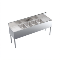 Krowne Royal Series Four-Compartment Stainless Steel Underbar Sink Unit with Left and Right Drainboards and Faucet, 72 Inch