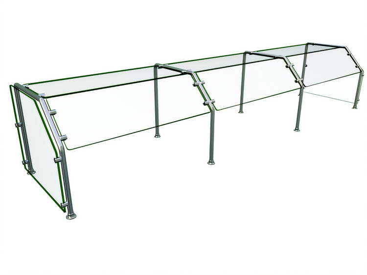 Product image #1 for Hatco Flav-R-Shield ES29 Single-Sided Self-Service 3-Bay Glass Food Shield, 108 Inch Wide