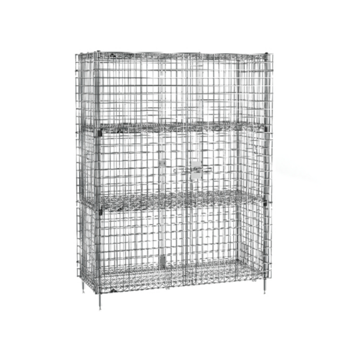 Product image #1 for Metro Super Erecta Stationary Security Cage with 2 EZ-ADD Intermediate Shelves, Chrome Plated, 62-1/2"W x 27-1/4"D x 66-13/16"H