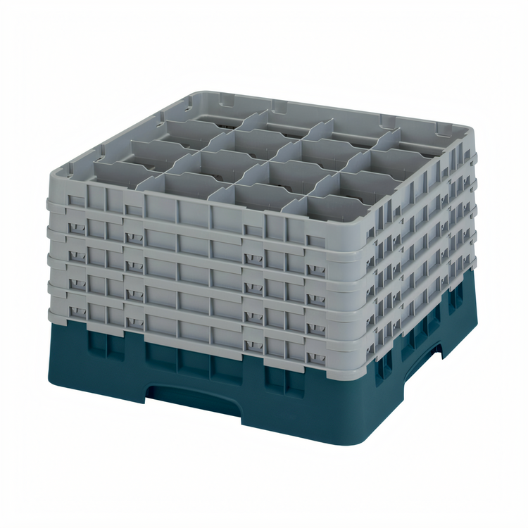 Product image #2 for Cambro Camrack® Full Size 16-Compartment Glass Rack with 5 Soft Gray Extenders, 11" Height, Teal