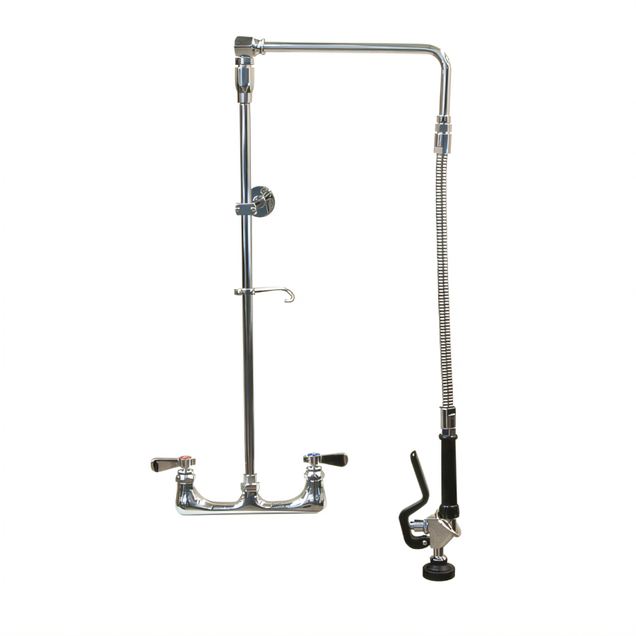 Product image #1 for BK Resources Optiflow Swing Arm Pre-Rinse Assembly with 10-Inch Add-On Faucet, 8-Inch Splash Mount