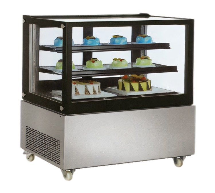 Product image #1 for Omcan Square Glass Full-Service Refrigerated Bakery Display Case, Floor Model, 13 Cu. Ft., Stainless Steel