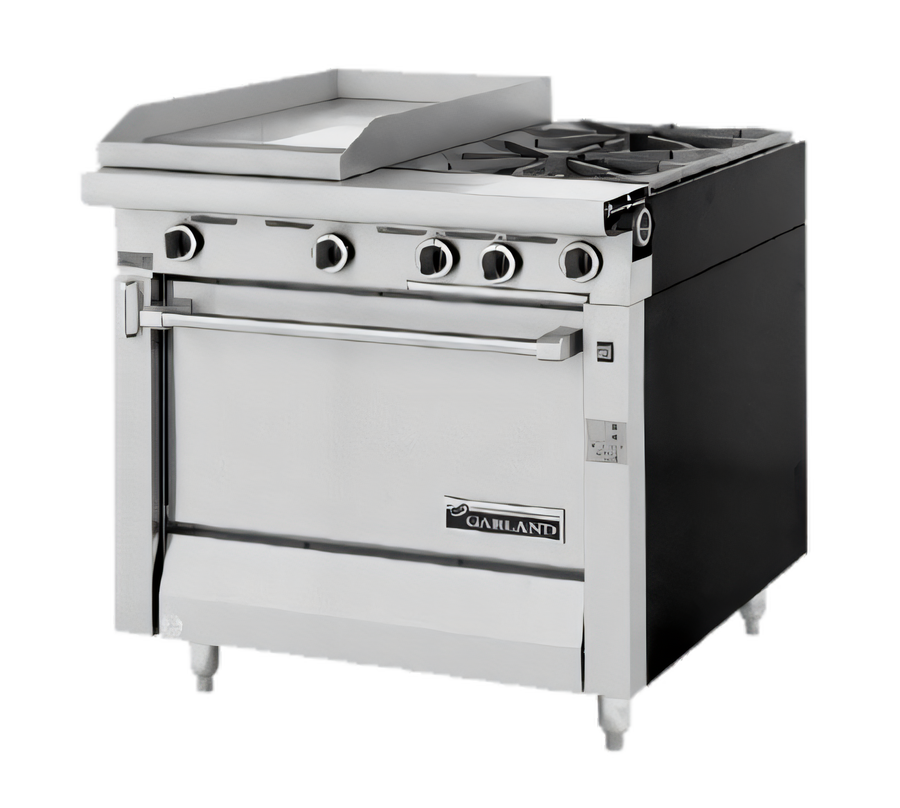 Product image #1 for Garland Master Series Heavy Duty 34-Inch Gas Combination Top Range with Storage Base, 17-Inch Hot Top and Two Open Burners