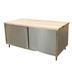 Thumbnail image #1 for BK Resources Hard Maple Top Chef Table with Stainless Steel Cabinet Base and Hinged Doors, 72 x 36 x 34-3/4 Inches