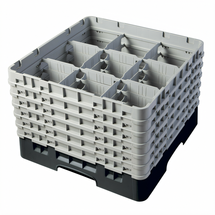 Product image #2 for Cambro Camrack Full-Size 9-Compartment Glass Rack with 6 Soft Gray Extenders, Black