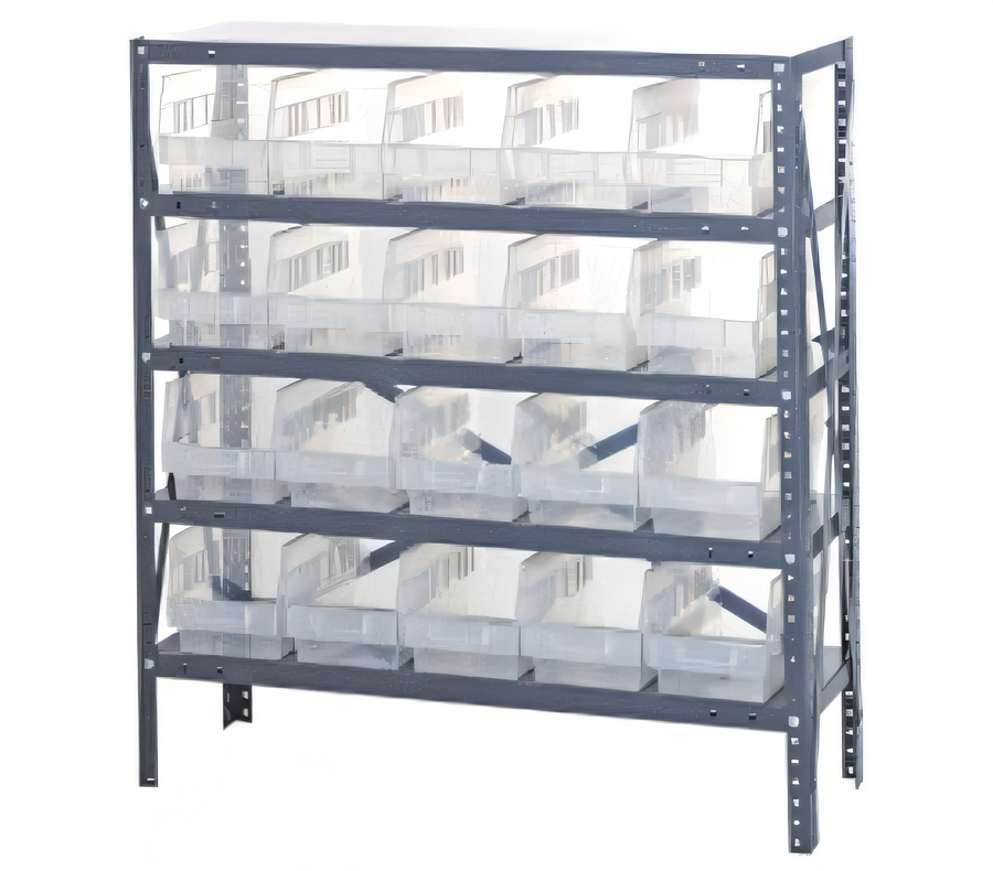 Product image #1 for Quantum Heavy Duty Stationary Wire Shelving Unit with 5 Shelves and 20 Clear Bins, 36"W x 12"D x 39"H