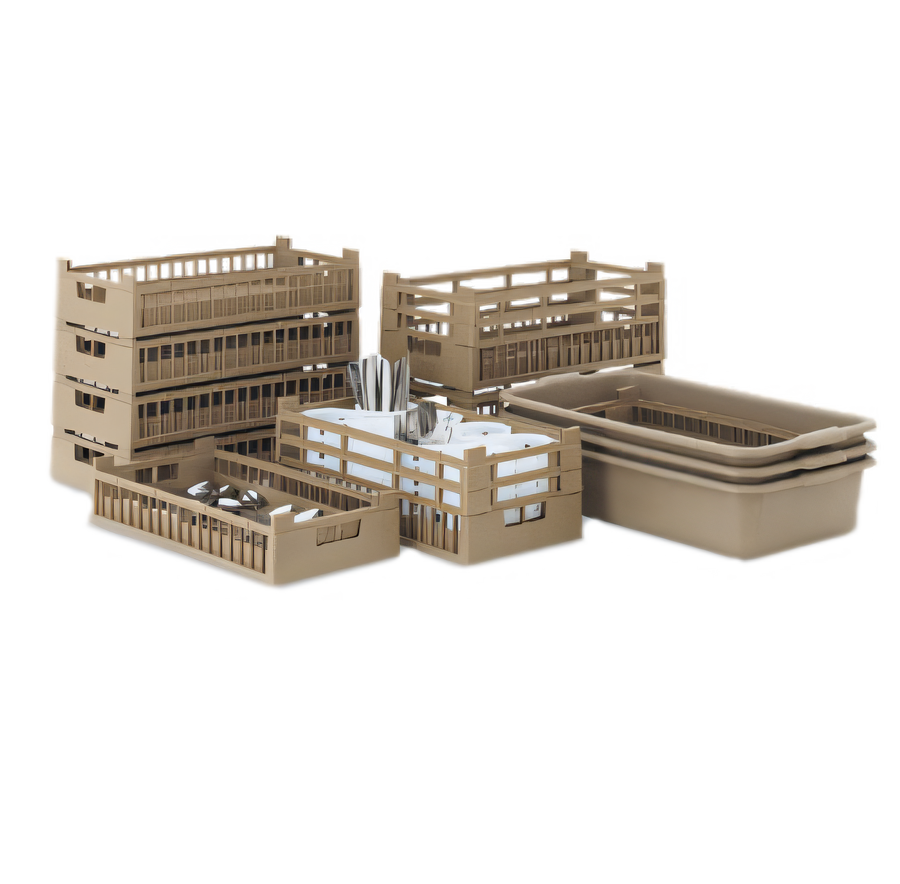 Product image #1 for Beige Polypropylene Flatware Washing System with Soak Tubs, Racks, and Cylinders