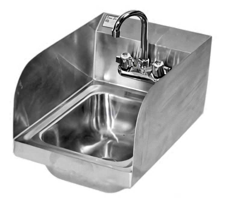 Product image #1 for Klinger's Trading Wall-Mount Stainless Steel Hand Sink with Side Splashes, Gooseneck Faucet, and Basket Drain
