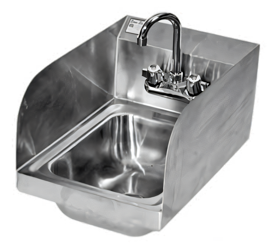 Product image #1 for Klinger's Trading Wall-Mount Stainless Steel Hand Sink with Side Splashes, Gooseneck Faucet, and Basket Drain