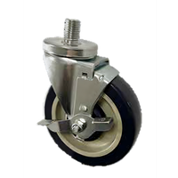 Universal Swivel Threaded Stem Caster Set for Enclosed Tables and Dish Tables, 5-Inch Polyurethane Wheel, 3/4-Inch-10 Thread, 4-Piece Set