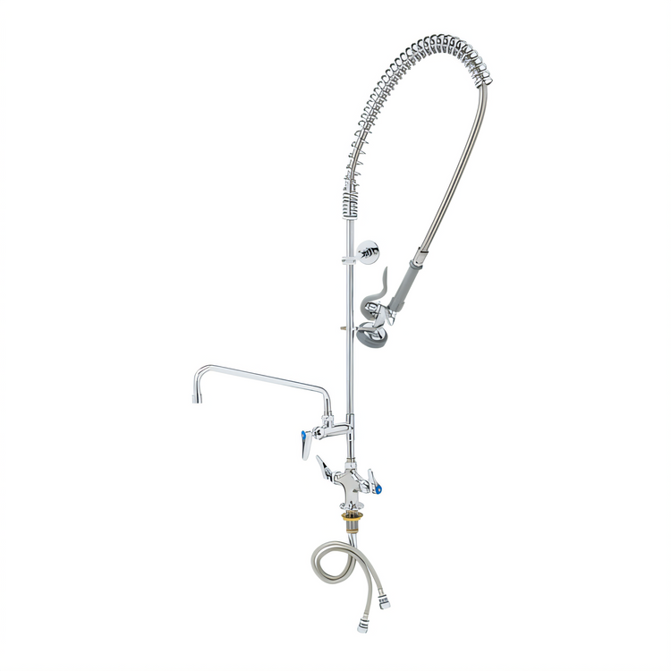 Product image #1 for T&S Brass B-2338-CR Deck-Mount Single-Hole Pre-Rinse Unit with Add-On Faucet, 12-Inch Swing Nozzle, and 1.15 GPM Spray Valve