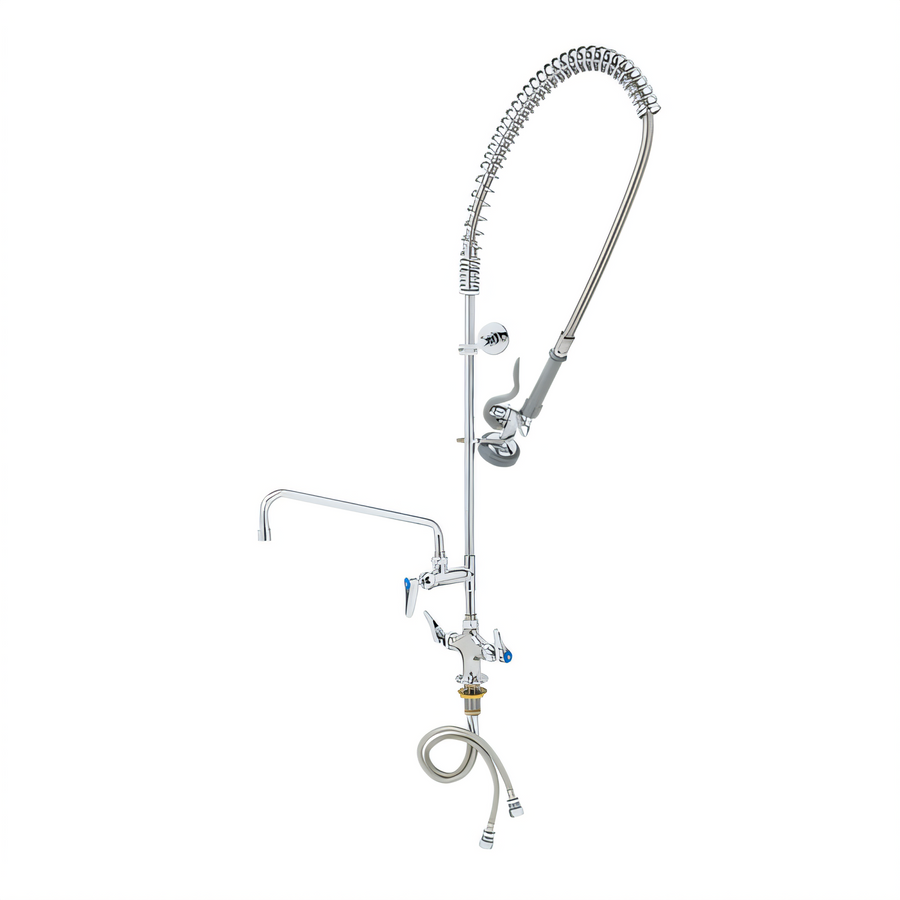 Product image #1 for T&S Brass B-2338-CR Deck-Mount Single-Hole Pre-Rinse Unit with Add-On Faucet, 12-Inch Swing Nozzle, and 1.15 GPM Spray Valve