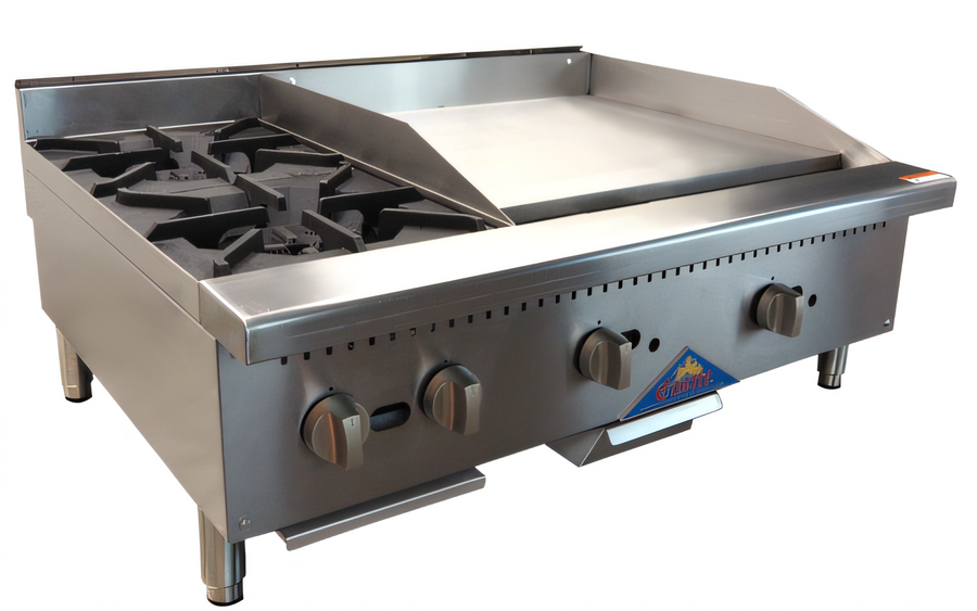 Product image #1 for Comstock-Castle 36-Inch Countertop Gas Hotplate and Griddle Combination with 2 Cast Iron Sauté Burners
