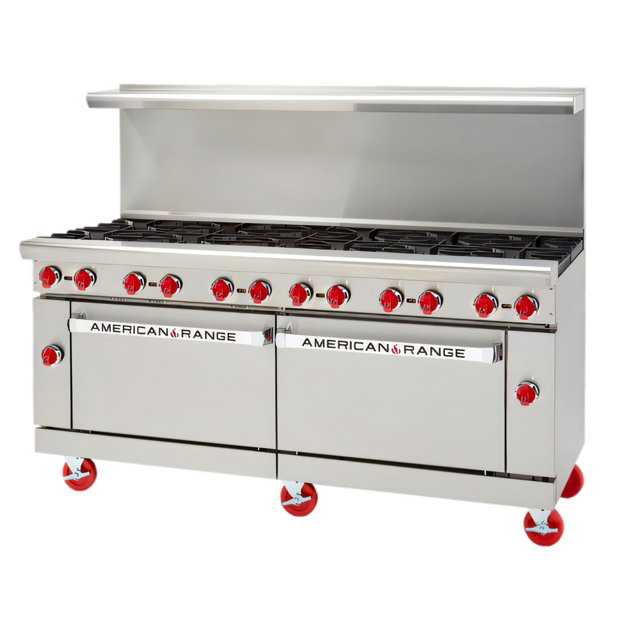 Product image #1 for American Range 72-Inch Gas Restaurant Range with 36-Inch Griddle, 6 Open Burners, Convection Oven, and Standard Oven