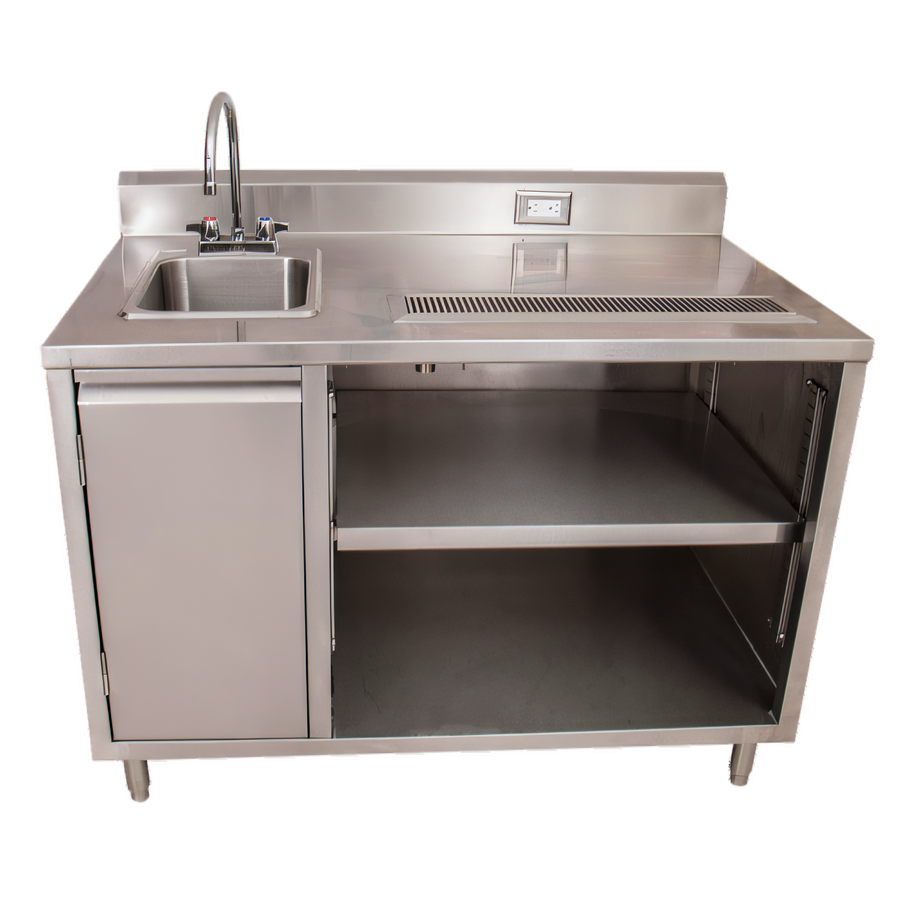 Product image #1 for BK Resources 60-Inch Stainless Steel Enclosed Cabinet Base Beverage Table with Left Sink and Urn Trough