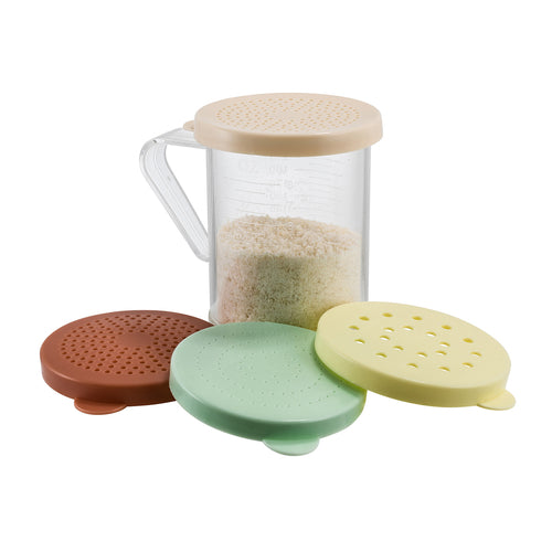 Product image #1 for 10 oz Clear Polycarbonate Shaker/Dredge with Handle and 4 Colored Snap-On Lids