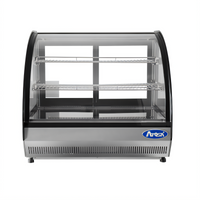 Atosa Countertop Curved Front Glass Refrigerated Display Case, 3.5 Cu. Ft., Self-Contained, 2 Sliding Doors