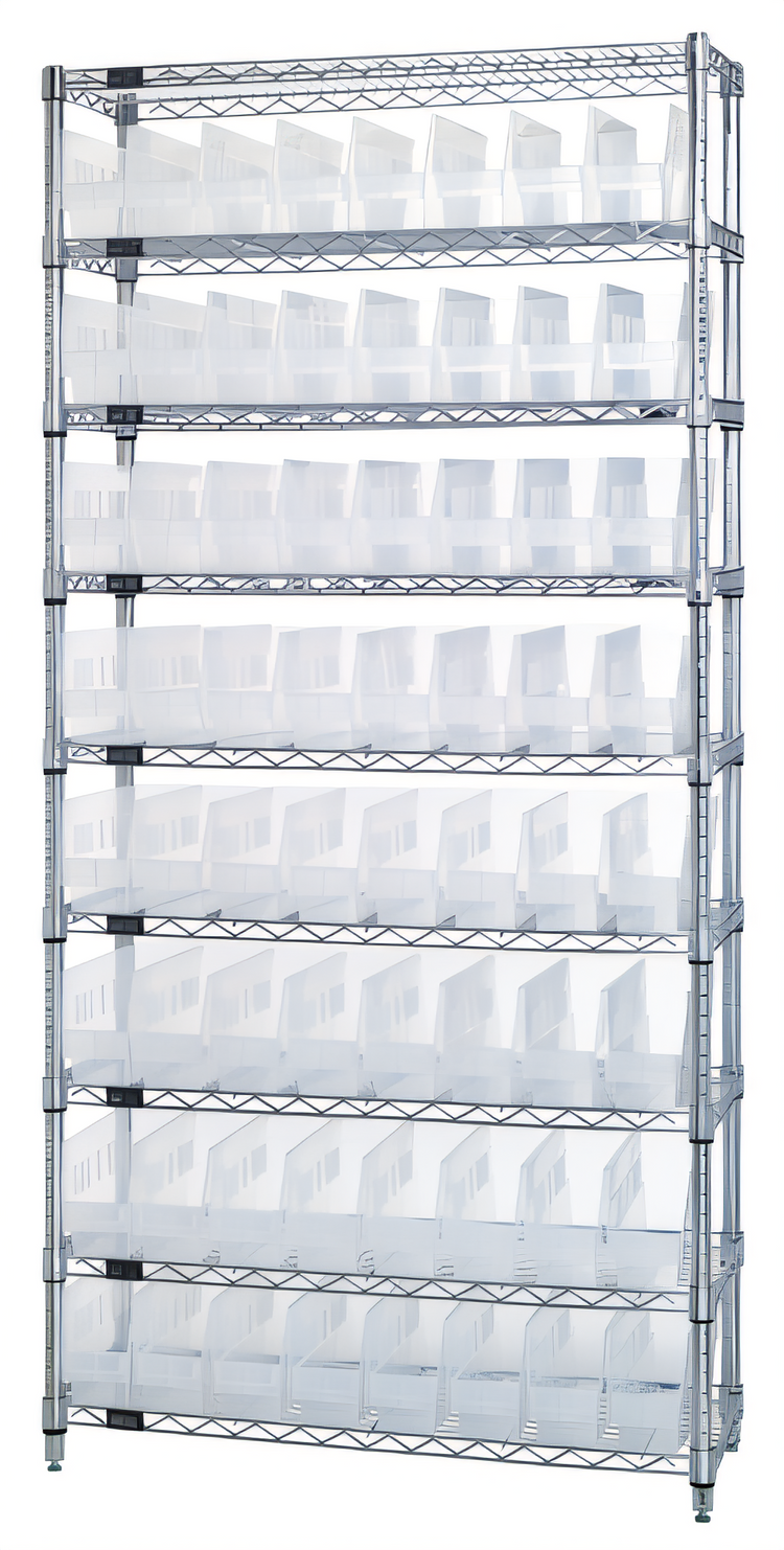 Product image #1 for Quantum 36 Inch x 18 Inch x 74 Inch Bin Wire Shelving System with 9 Shelves and 64 Clear Bins