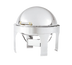 Thumbnail image #1 for New York, New York® Countertop Round Retractable Chafer, 6 Qt, Stainless Steel, Mirror Finish with Brass Accents