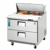 Everest Refrigeration 1 Section Drawered Sandwich Prep Table with 2 Drawers, 35-5/8 Inch Wide, 10 Cu. Ft., Rear-Mounted Self-Contained R290 Refrigeration