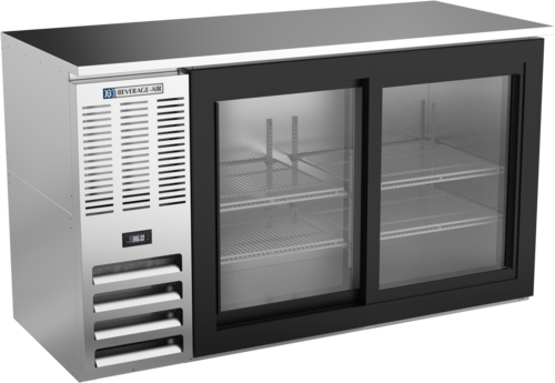 Product image #1 for Beverage-Air BBN58HC-F-GS-S 58-Inch Shallow Depth Food-Rated Back Bar Refrigerator with Sliding Glass Doors
