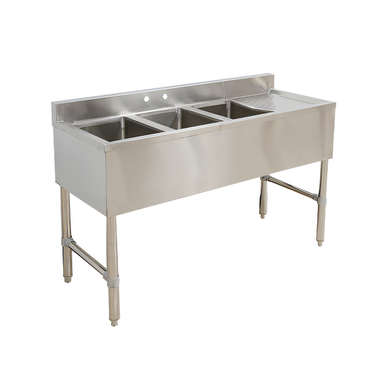 Product image #1 for 49-Inch Three-Compartment Stainless Steel Underbar Sink with Right Drainboard