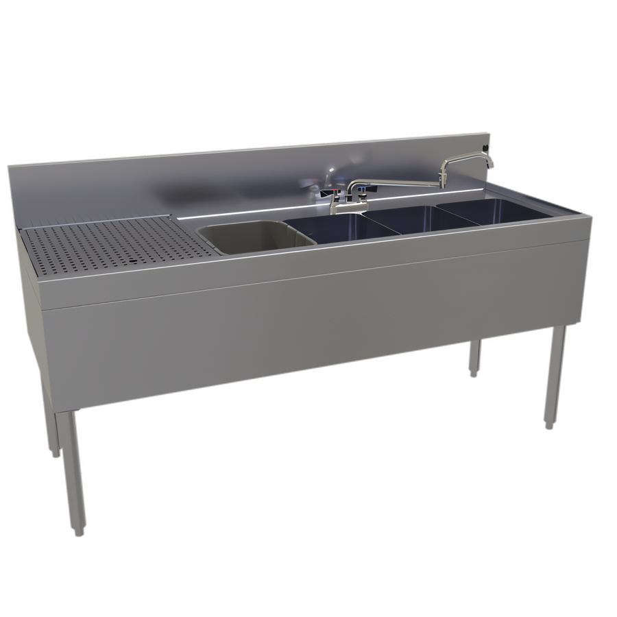 Product image #1 for Glastender Four Compartment Underbar Sink Unit with Left Drainboard and Deck-Mount Faucet, 60"W x 24"D