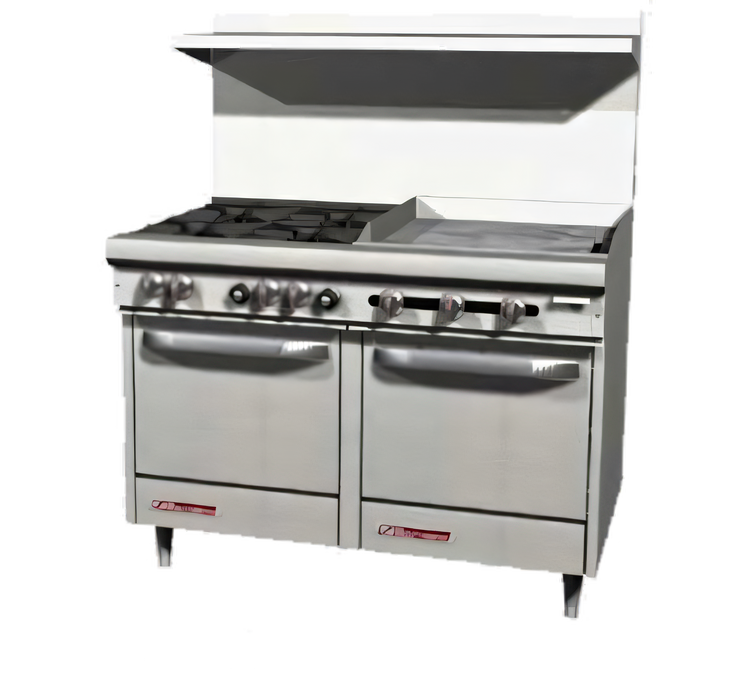 Product image #1 for Southbend S-Series 48-Inch Gas Restaurant Range with 4 Open Burners, 24-Inch Griddle & 2 Space Saver Ovens