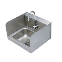 T&S Brass Wall-Mounted Stainless Steel Hand Wash Sink with Side Splash Shields and Electronic Sensor Faucet