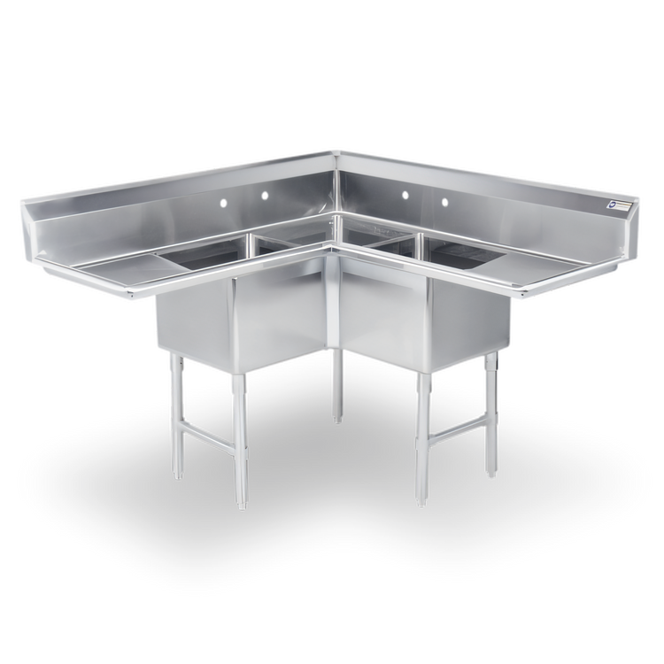 Product image #1 for Steel Works Stainless 3-Compartment Corner Sink with Left and Right 18-Inch Drainboards