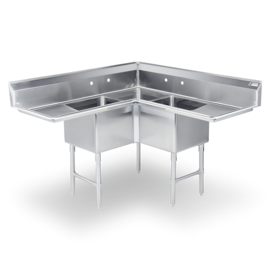 Product image #1 for Steel Works Stainless 3-Compartment Corner Sink with Left and Right 18-Inch Drainboards