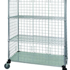 Thumbnail image #1 for Quantum WRCS4-74-2436EP Enclosed Mobile Wire Shelving Cart, 4 Shelves, 1200 lb Capacity, 36 x 24 x 80 Inches, Chrome Finish