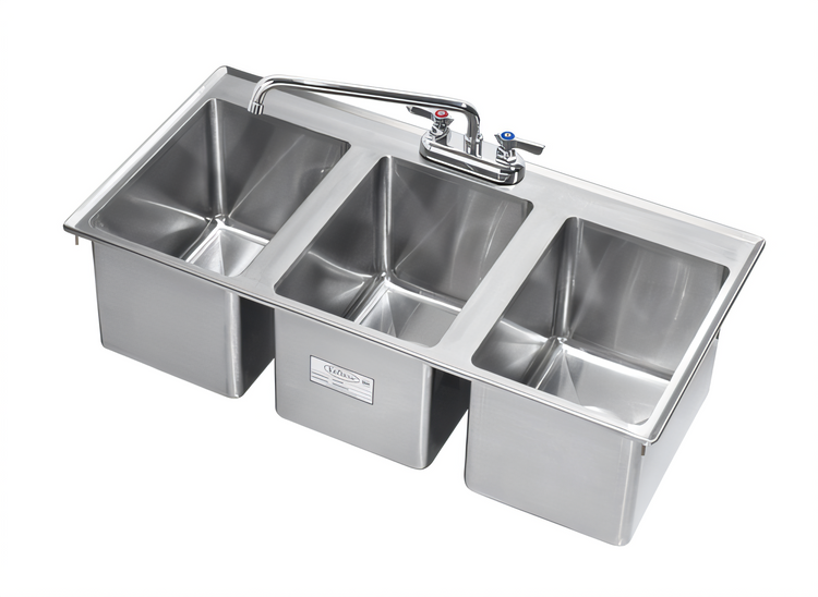 Product image #1 for Krowne 36 Inch Three-Compartment Stainless Steel Drop-In Sink with Included 12 Inch Spout Faucet