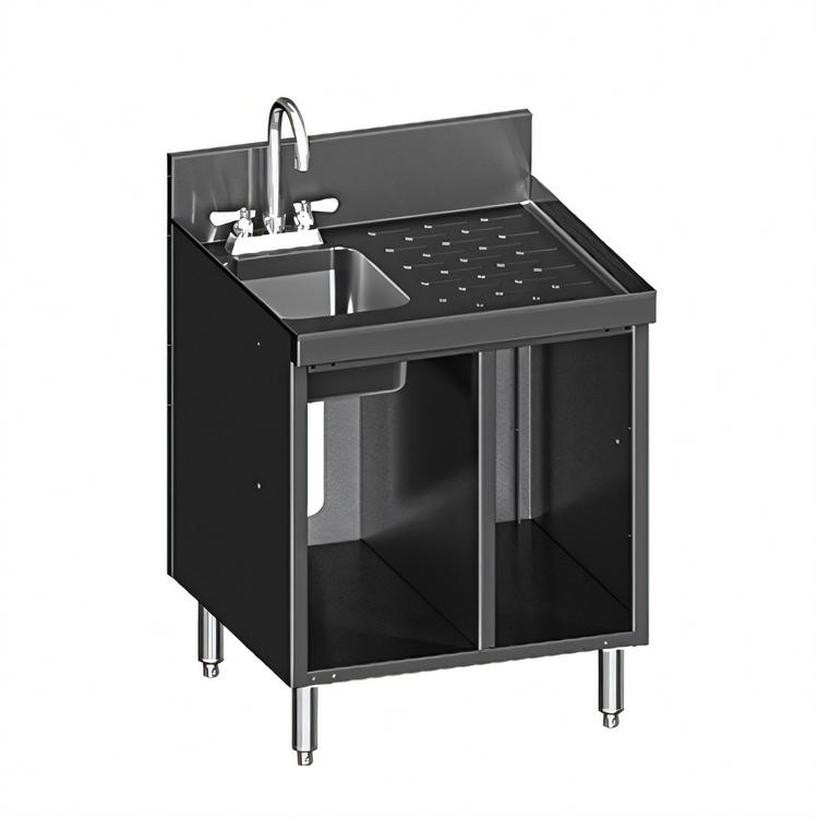Product image #1 for CHOICE 24-Inch Stainless Steel Underbar Hand & Dump Sink Cabinet with Right Drainboard and Chemical Storage
