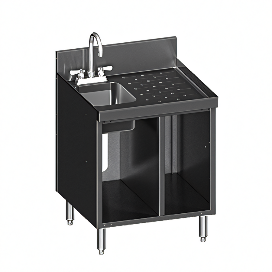 Product image #1 for CHOICE 24-Inch Stainless Steel Underbar Hand & Dump Sink Cabinet with Right Drainboard and Chemical Storage