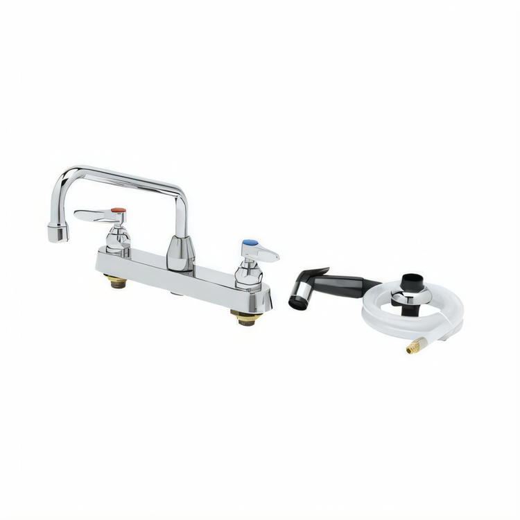 Product image #1 for T&S Brass B-1172-CR Deck-Mount Workboard Mixing Faucet with 8-Inch Centers, 8-Inch Swing Nozzle and Side Spray
