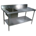 Thumbnail image #1 for John Boos EPT6R5-3048SSK-L 48-Inch Stainless Steel Prep Table with Left Sink Bowl, 5-Inch Backsplash, and Adjustable Undershelf