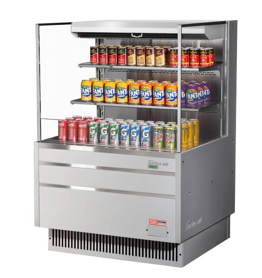 Product image #1 for Turbo Air Low-Profile Horizontal Open Display Merchandiser, 11.1 Cu. Ft., Stainless Steel, Self-Contained Refrigeration