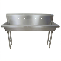 Two-Station Freestanding Stainless Steel Hand Wash Sink, 60-Inch Wide