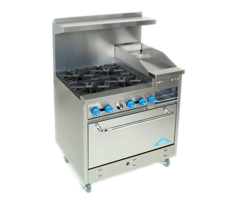 Product image #1 for Comstock-Castle F330-12B 36-Inch Gas Raised Griddle Range with 4 Star Burners, 12-Inch Griddle, and 31.5-Inch Oven