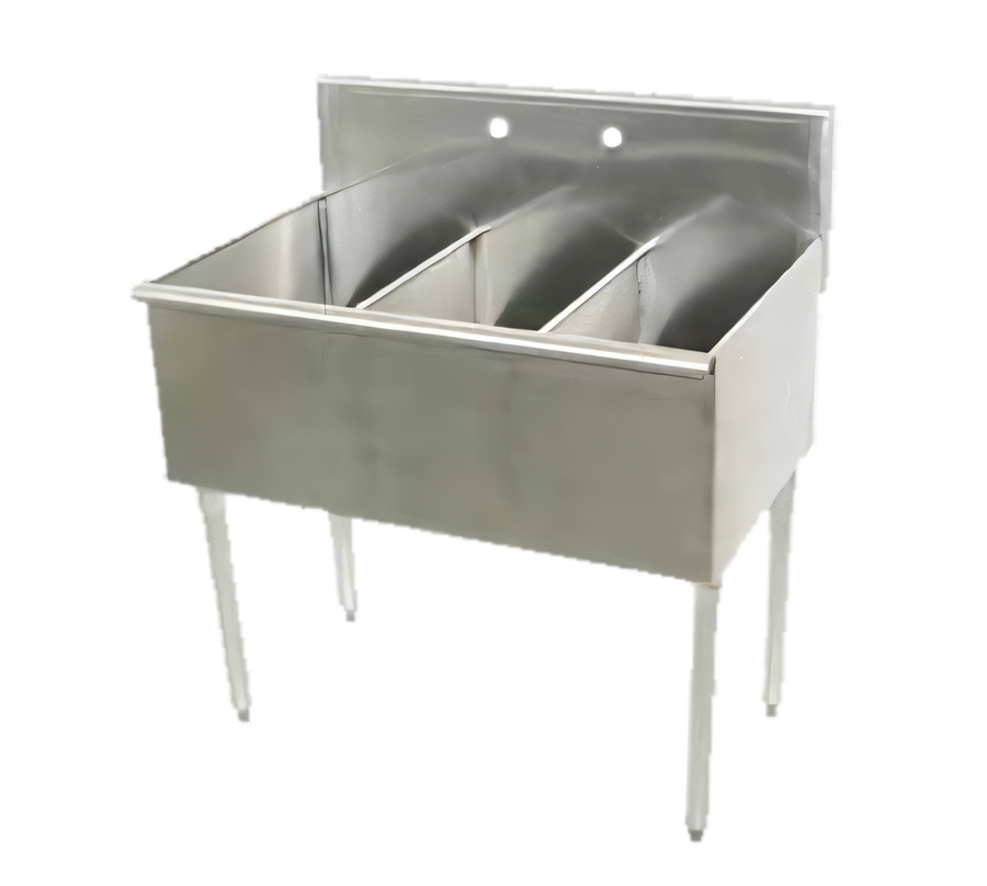 Product image #1 for Advance Tabco 4-3-48 3-Compartment Square Corner Scullery Sink with 8-Inch Backsplash, 48-Inch Long, 16-Gauge 430 Stainless Steel