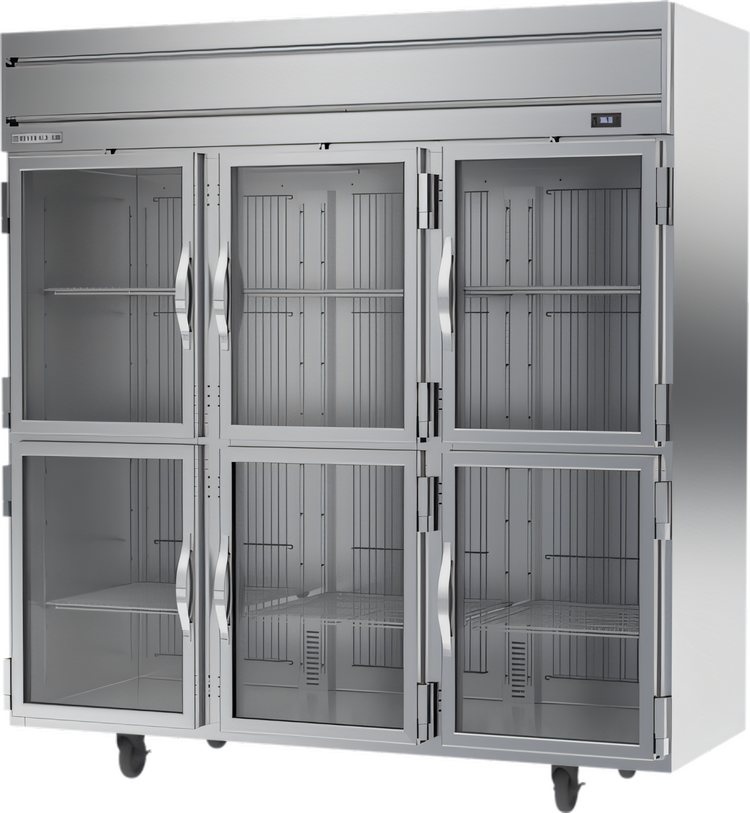 Product image #1 for Beverage-Air Horizon Series Three-Section Half-Glass Door Reach-In Refrigerator, Top-Mounted Self-Contained, Stainless Steel, 71.52 Cu. Ft.