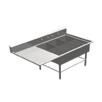 Thumbnail image #1 for John Boos Pro-Bowl 3PB1431-1D30L 3-Compartment Platter Sink, 300 Series Stainless Steel, Left Drainboard, 10" Backsplash, 76-3/16"W