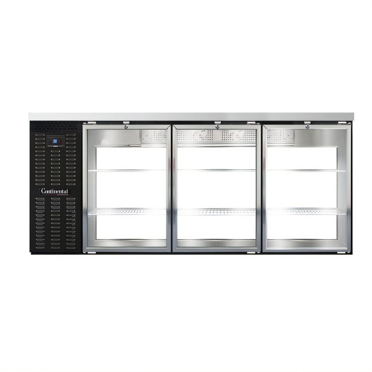Product image #1 for Continental Refrigerator BB79SNGDPT 79" Shallow Depth Pass-Thru Refrigerated Back Bar Cooler with Glass Doors